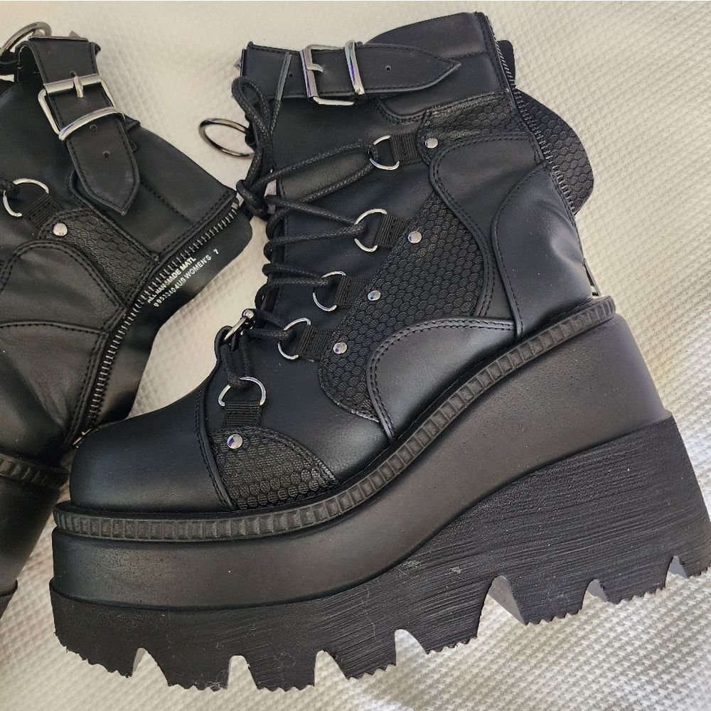 Demonia Edgy Black Platform Combat Boots